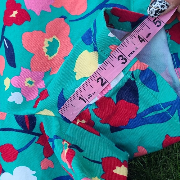 Elle Bright Vibrant Floral Teal Pink Summer Stretch Cotton Shorts Womens Size 8 - Picture 9 of 16